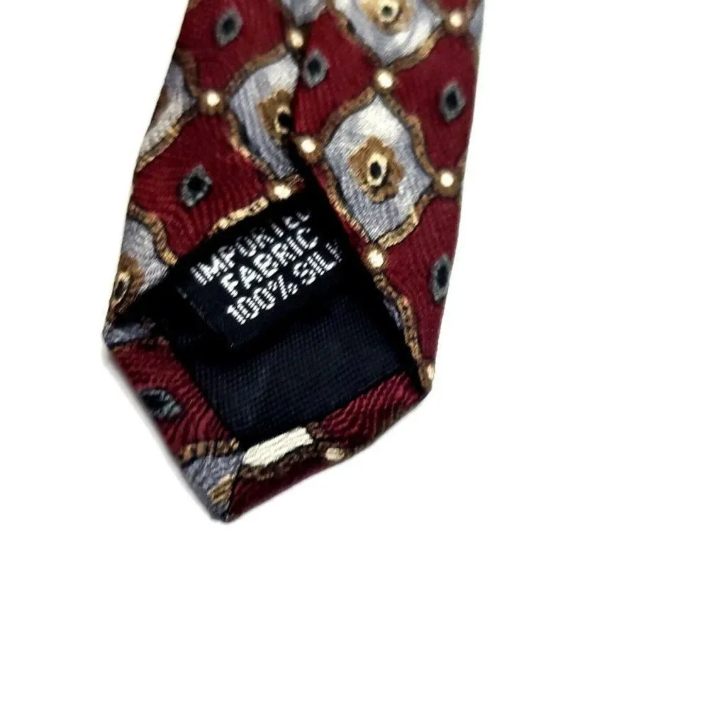 Geoffrey Been Silk Tie Red Print Geometric Wide‎